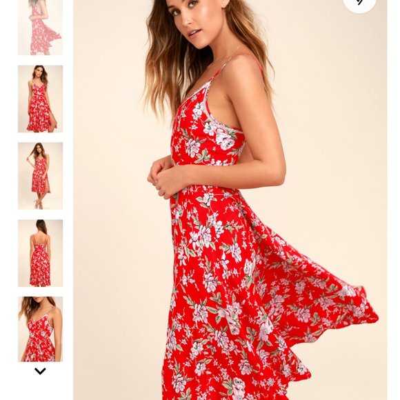 Lulus Esperanza Red Floral Print Midi Dress - Picture 4 of 12